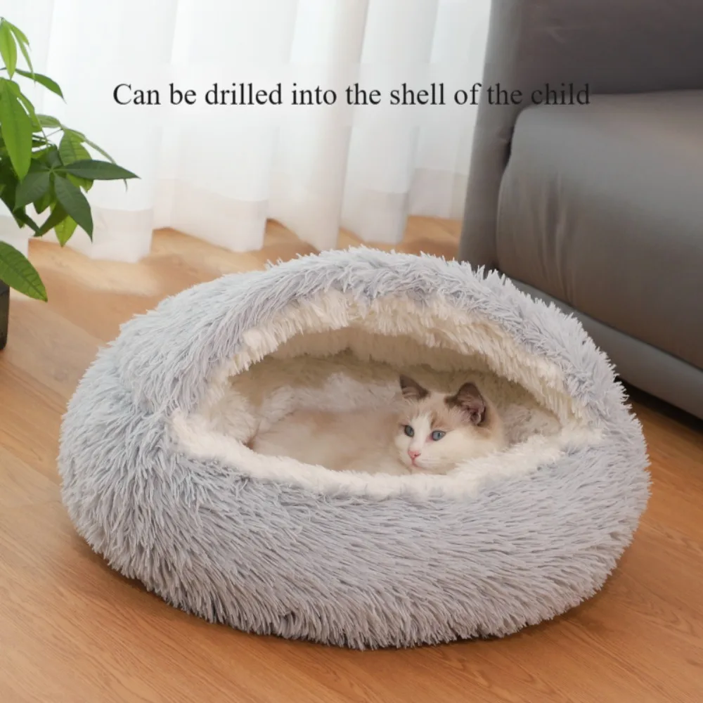 Pet Mattress Warm Soft Plush Pet Bed Round Fluffy Soft Cat Bed Pet Cat Dog 2 in 1 Sleeping Nest Cave for Small Cats Dog Bed