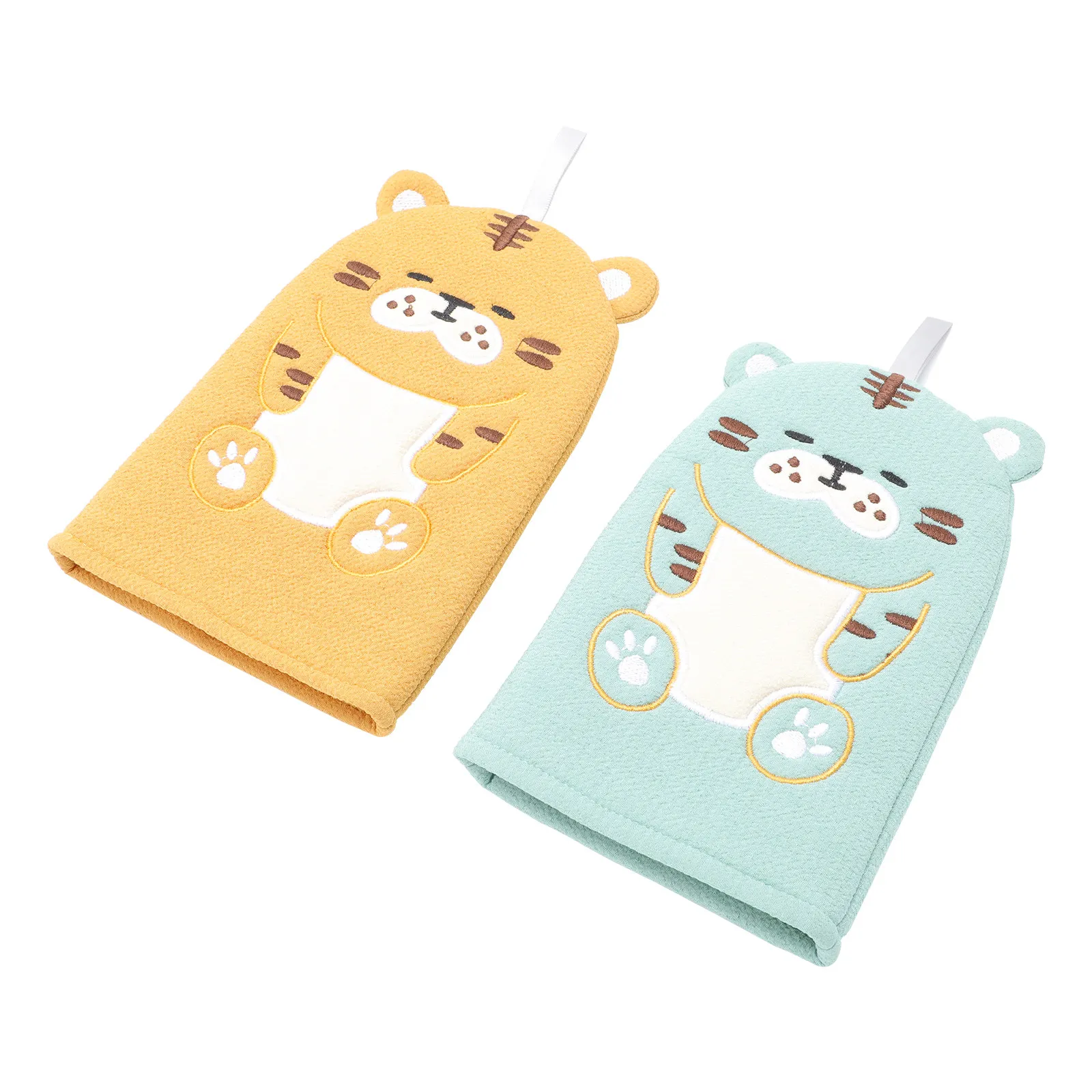

2Pcs Cartoon Tiger Bath Scrub Mitts for Kids Premium Cotton Polyester Child Bath Towels Soft Skin Friendly Shower Cleaning Tools