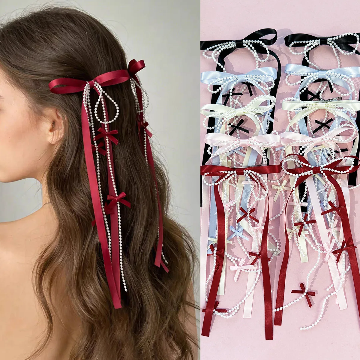 36pc-long-tassels-ribbon-bow-hair-clips-for-women-and-girls-with-long-pearl-tails-ladies-side-clips-lolita-hairgrips-accessory