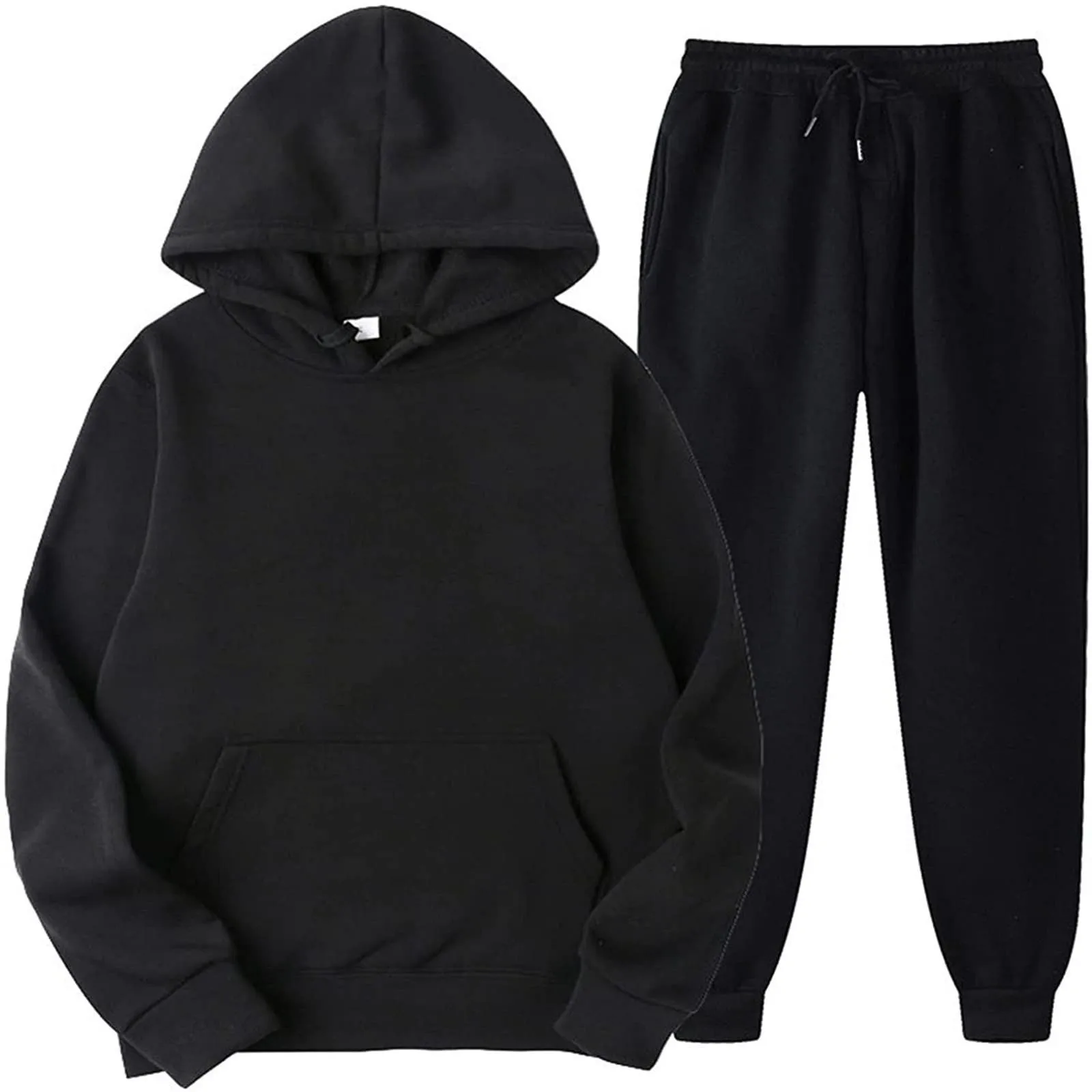 

Mens Hooded Sports Tracksuit Unisex Two-Piece Running Outfits Long Sleeve Pullover Hoodies Sweatshirt+Sweatpants Set