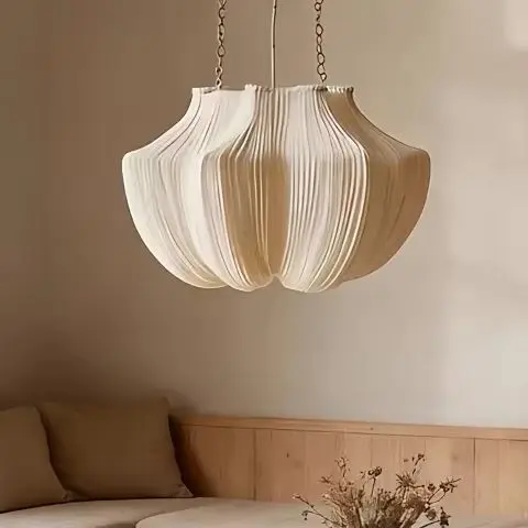 

Japanese Wabi Sabi Pleated Fabric Led Pendant Lamps Living Room Bedroom Chandelier Home Decoration Dining Table Light Lighting