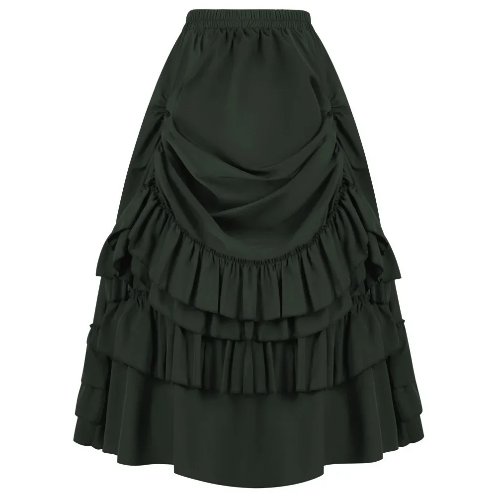 Vintage Cosplay Steampunk Dress Victorian Medieval Ruffled Satin & Lace Trim Gothic Skirts Women Corset Skirt Pirate Costumes