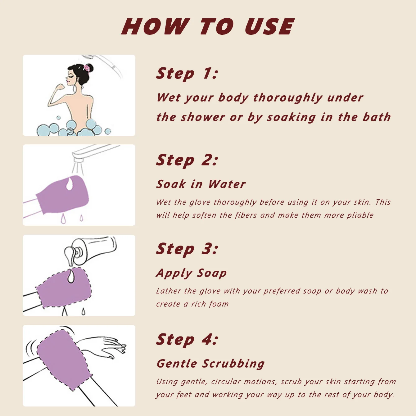 Black Exfoliating bath mitt, 2 Pieces Reusable Quick-Drying Polyester Fiber Material Body Massage Cleansing Bath Glove For Daily