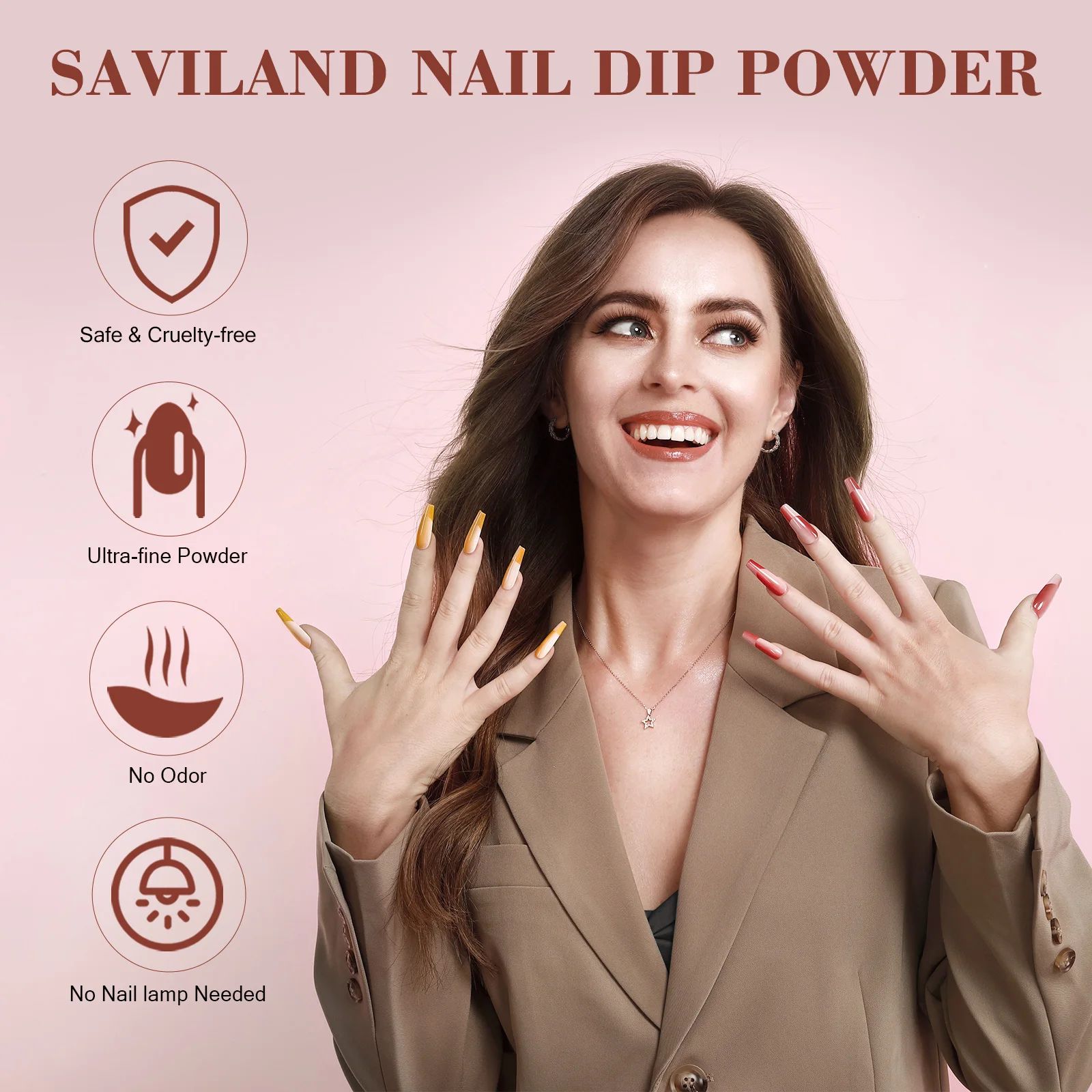 Saviland-conjunto de pó acrílico para nail art, 20 cores, dip, líquido, com base e top coat, longa duração, para nail art