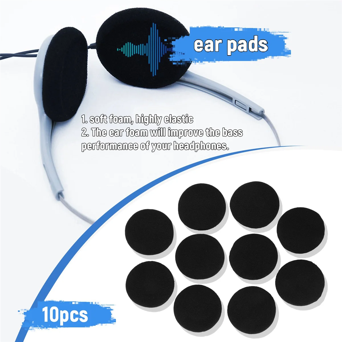 Coussinets d'oreille de remplacement pour casque PX100, noir, 5 paires