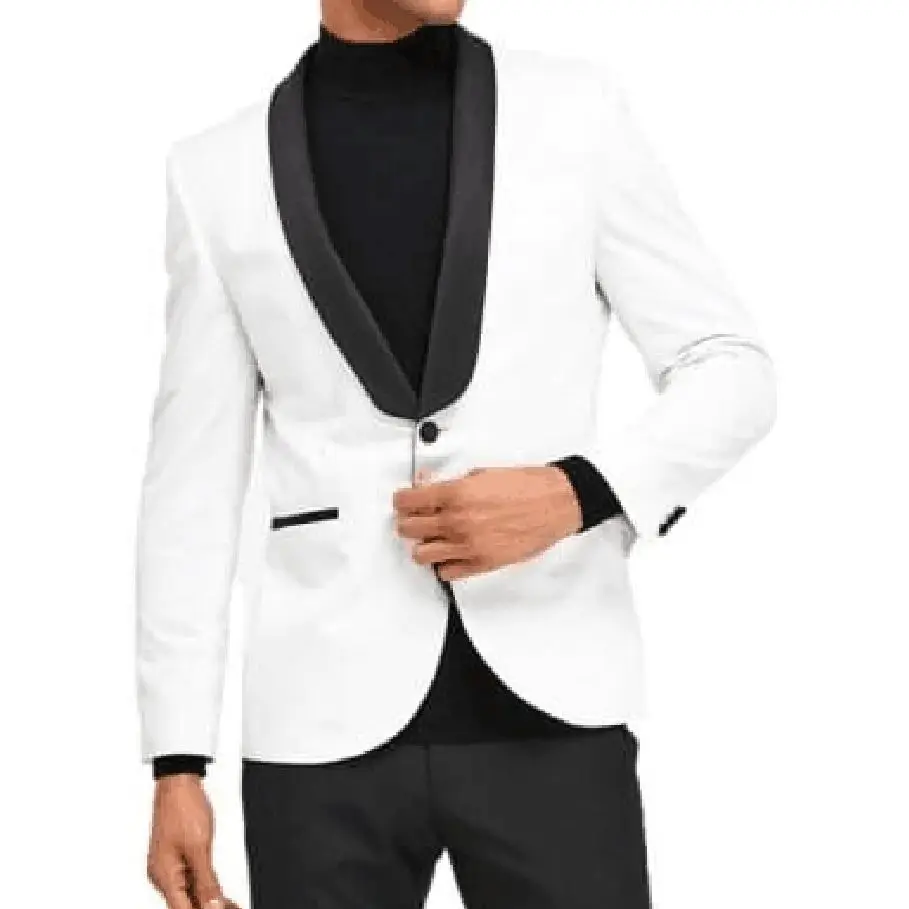 Single Piece White Suit Jacket Fashion High-end Black Lapel Minimalist Slim Fit Male Formal Occasion Top