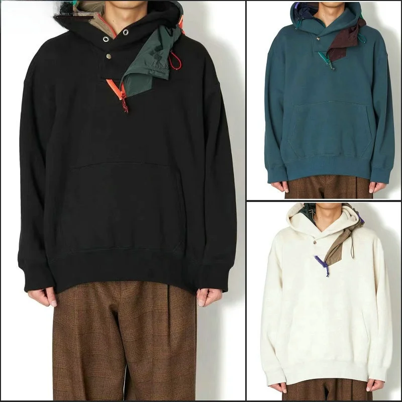 

Kolor Asymmetric Splice Hoodie Loose Casual Color Blo Sweatirt ex Youth Faion Cotton Crew Ne Sweatirt