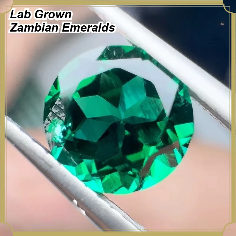 Lab Grown Zambian Emeralds for Jewelry Making Round Cut Hydrothermal Synthetic Emerald Gemstones with Natural-Looking