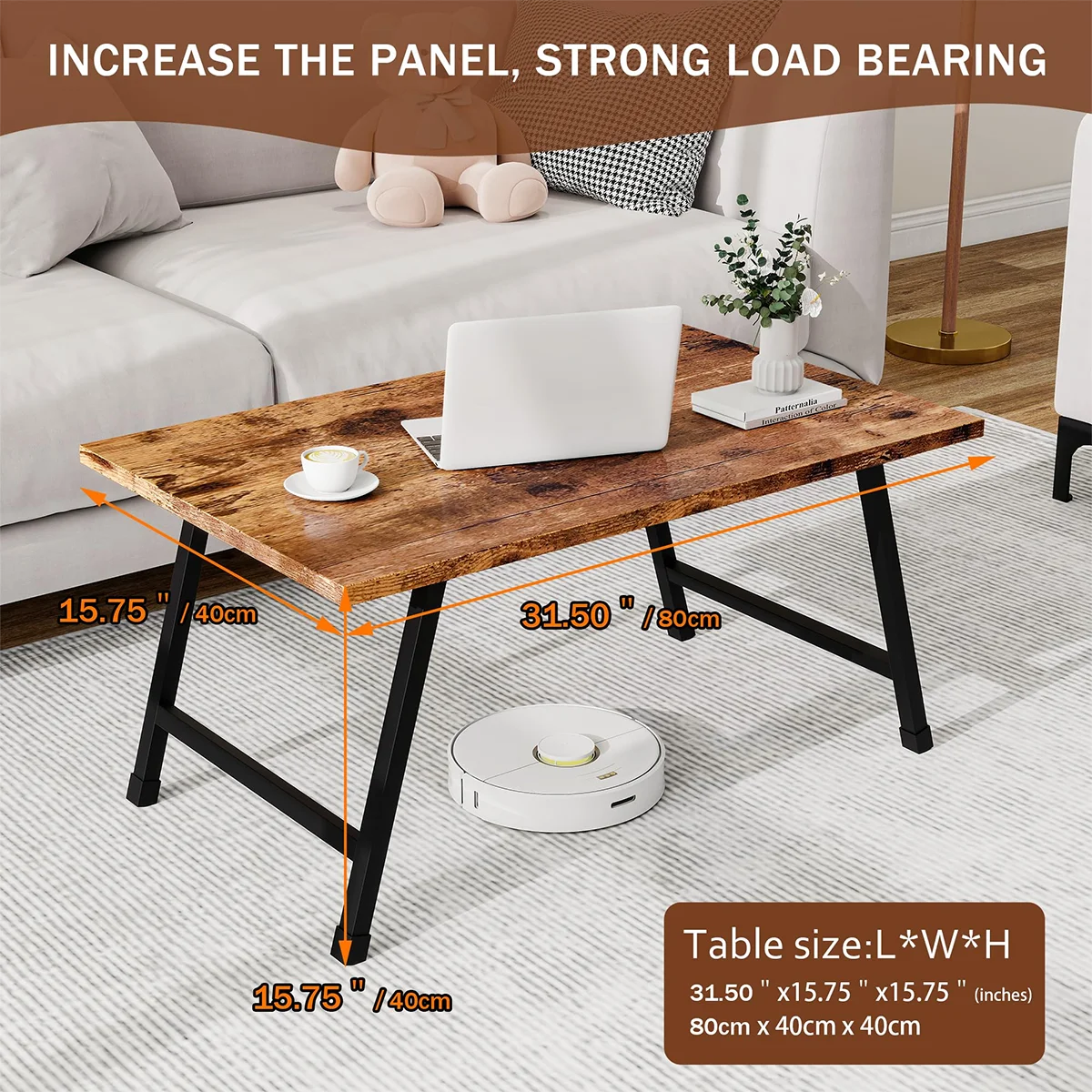 Black Coffee Table Foldable,Simple Modern Rectangular Center Table, Industrial Wood Tabletop and Metal Frame, Low Coffee Table