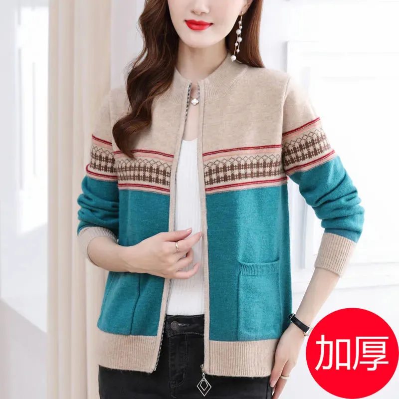February August Women's Knitted Cardigan Coat 2025 Spring Autumn Female New Striped Short Coat With Loose Sweater Jacket