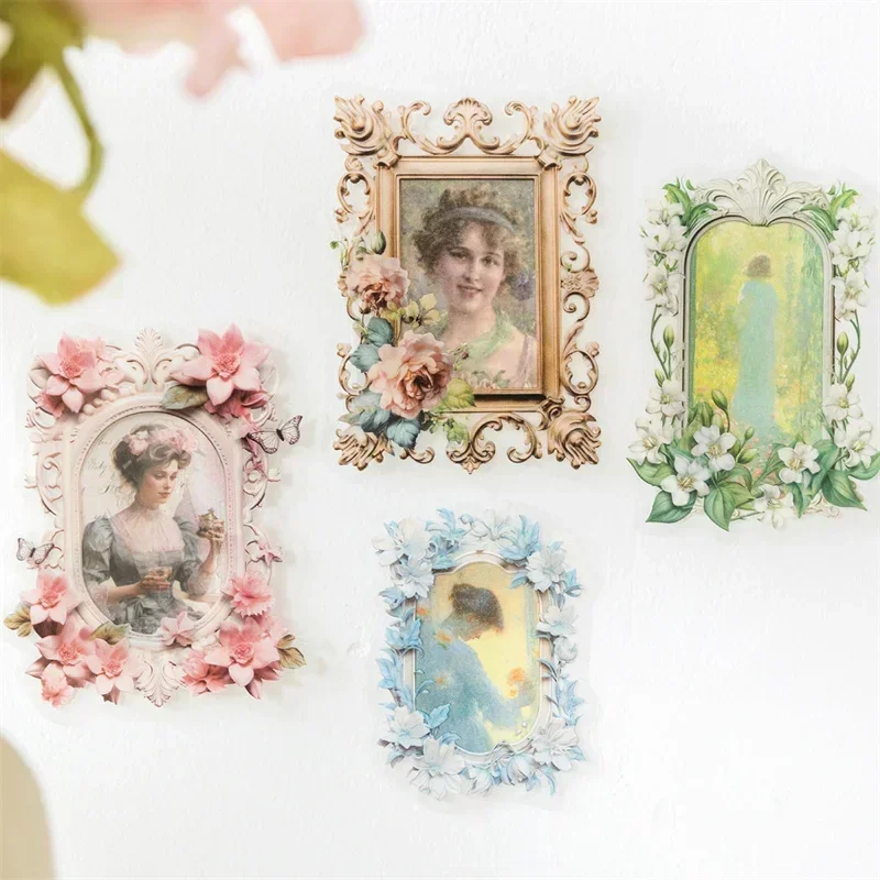 20pcs Flowers Frame Collage PET Scrapbooking PET Materials Art  Journal Stickers for Decor Sticker Junk Stationery150*100MM