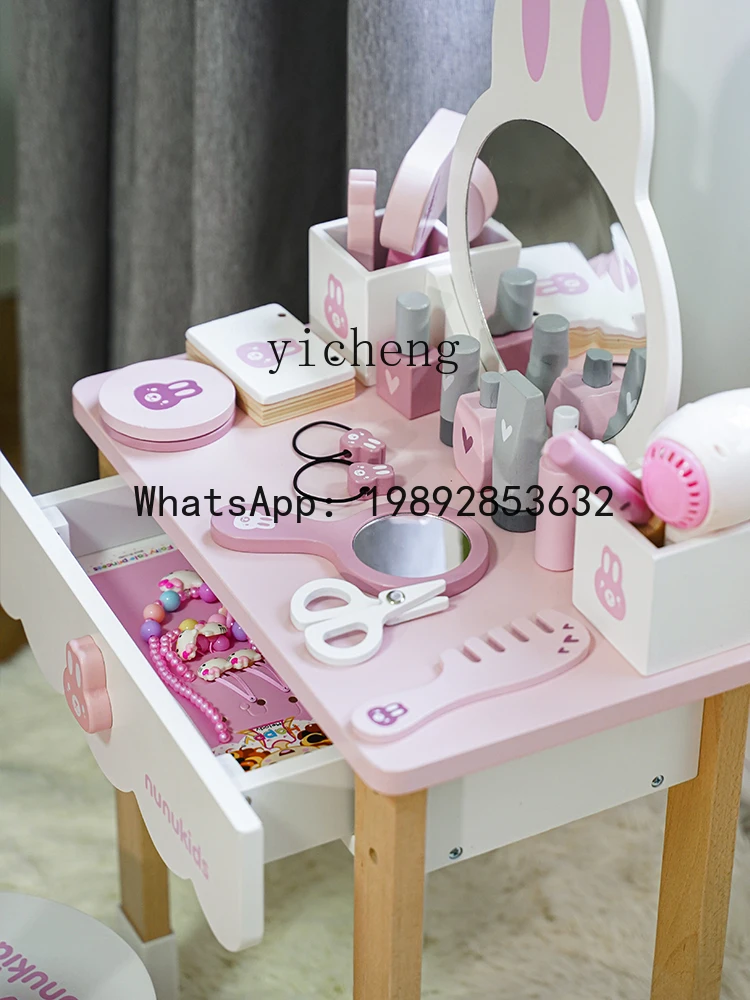 AF Cômoda infantil menina brincar simulação bebê princesa brinquedos de mesa de maquiagem de madeira