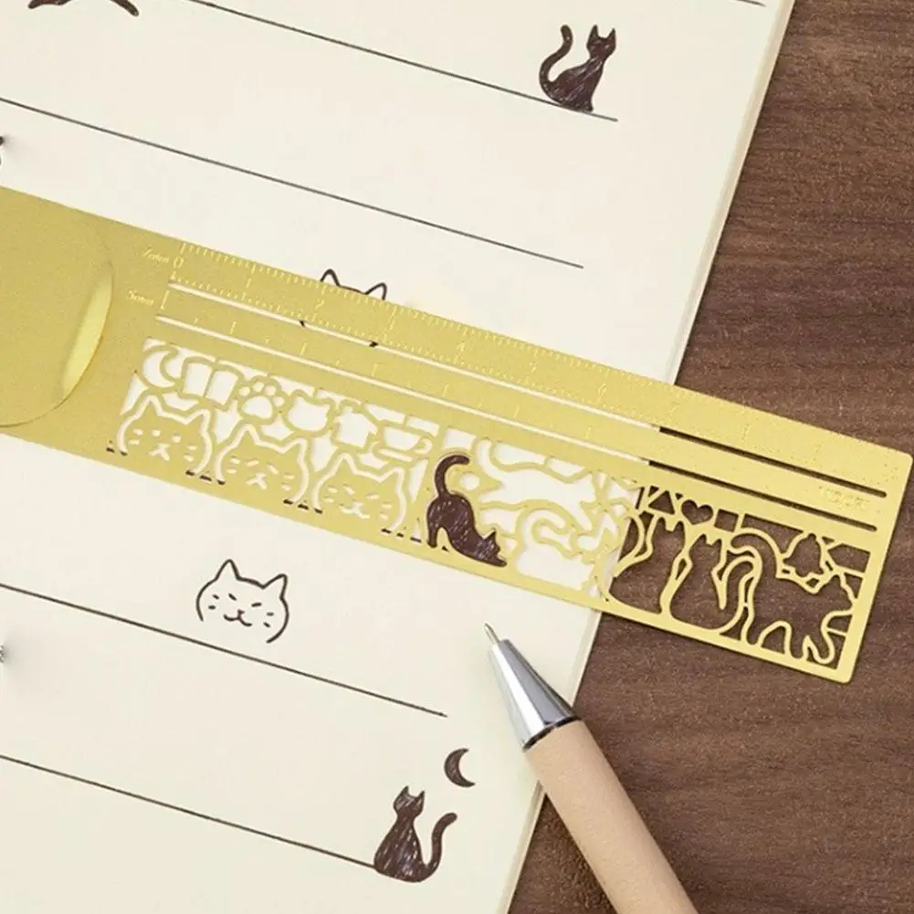 Cat Pattern Multi Functional Hand Account Ruler - Straight Ruler Decorative Template Tool for Journaling Scrapbooking Stationery