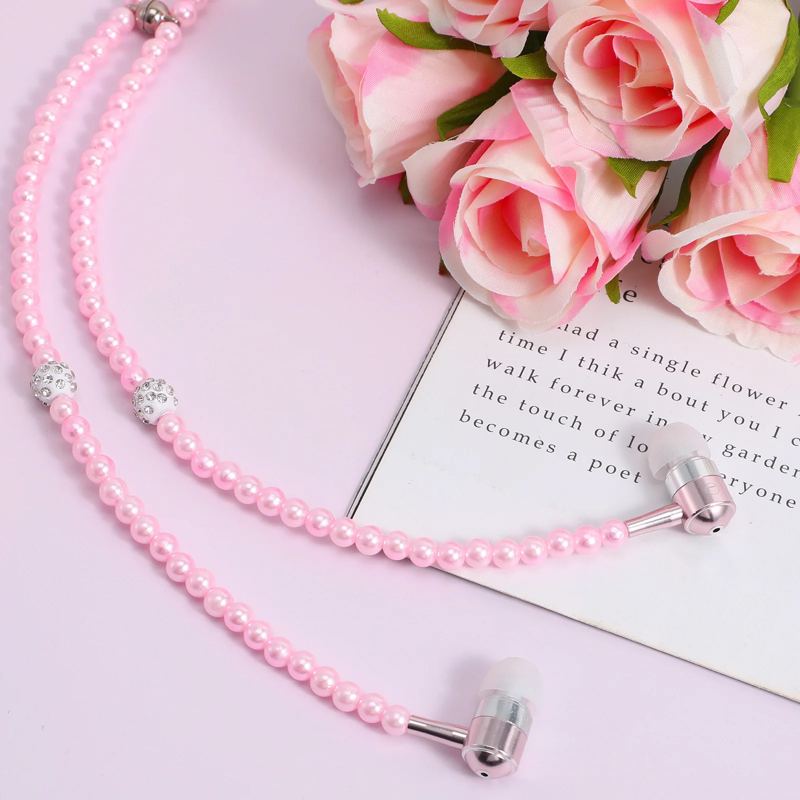 Wired in-Ear Headset with Pearl Chain Style Built-in Mic Remote Control for Clear Calls Smooth Operation Ideal for Running