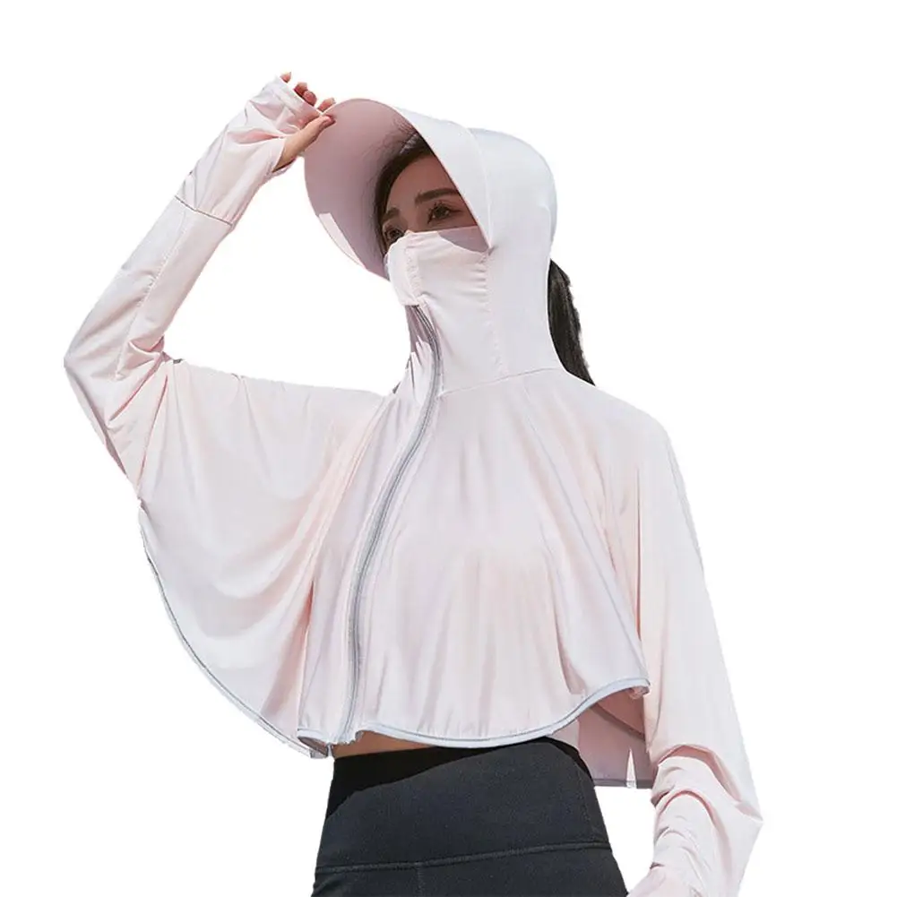 Women Sunscreen Clothes Summer Ice Silk Large Brimmed Sleeved UV Shirt Clothing Long Hoodie Breathable Protection Color Sol N3M0