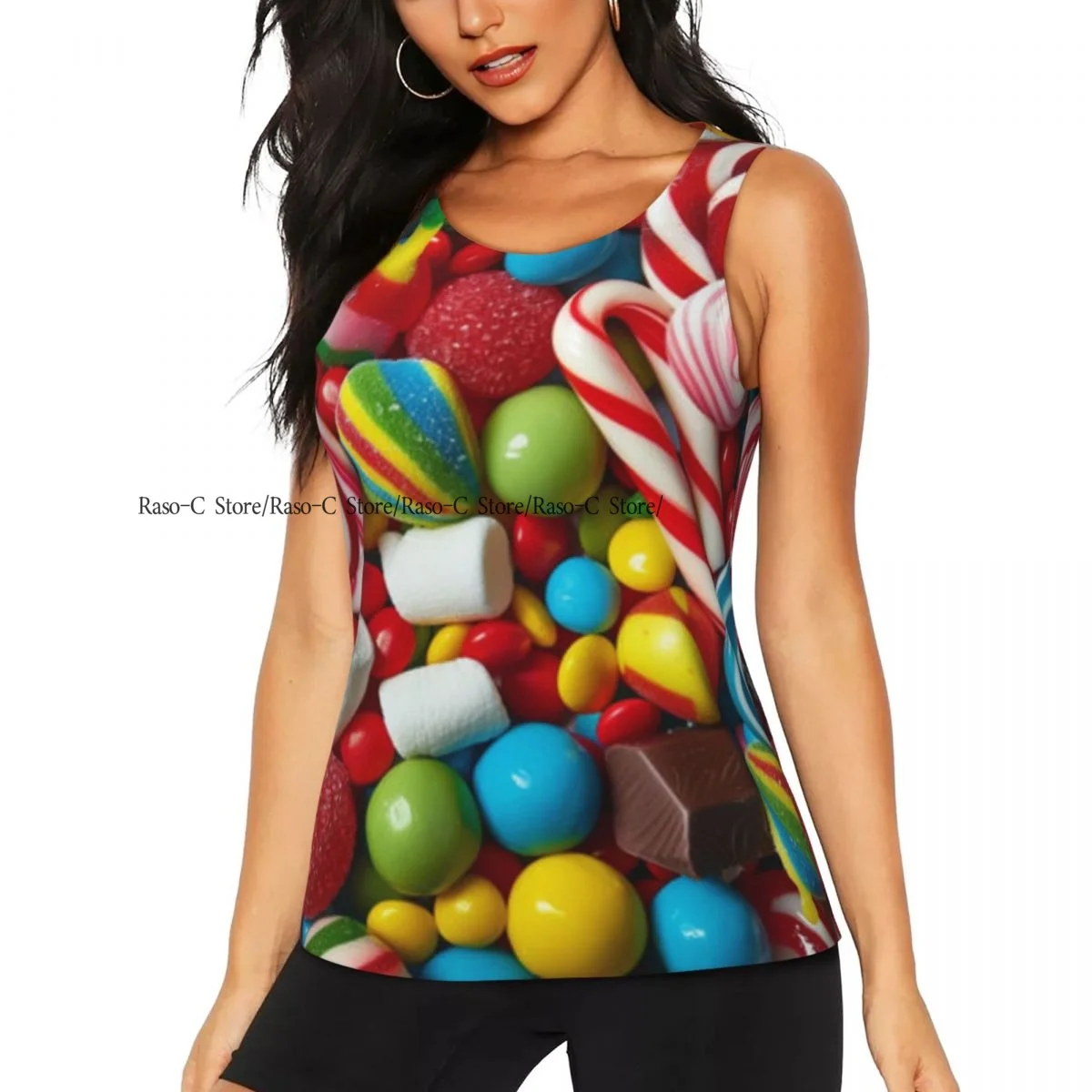 Women Fitness Sexy Yoga Vest Colorful Candies Background Gym Sports Top Tank Female