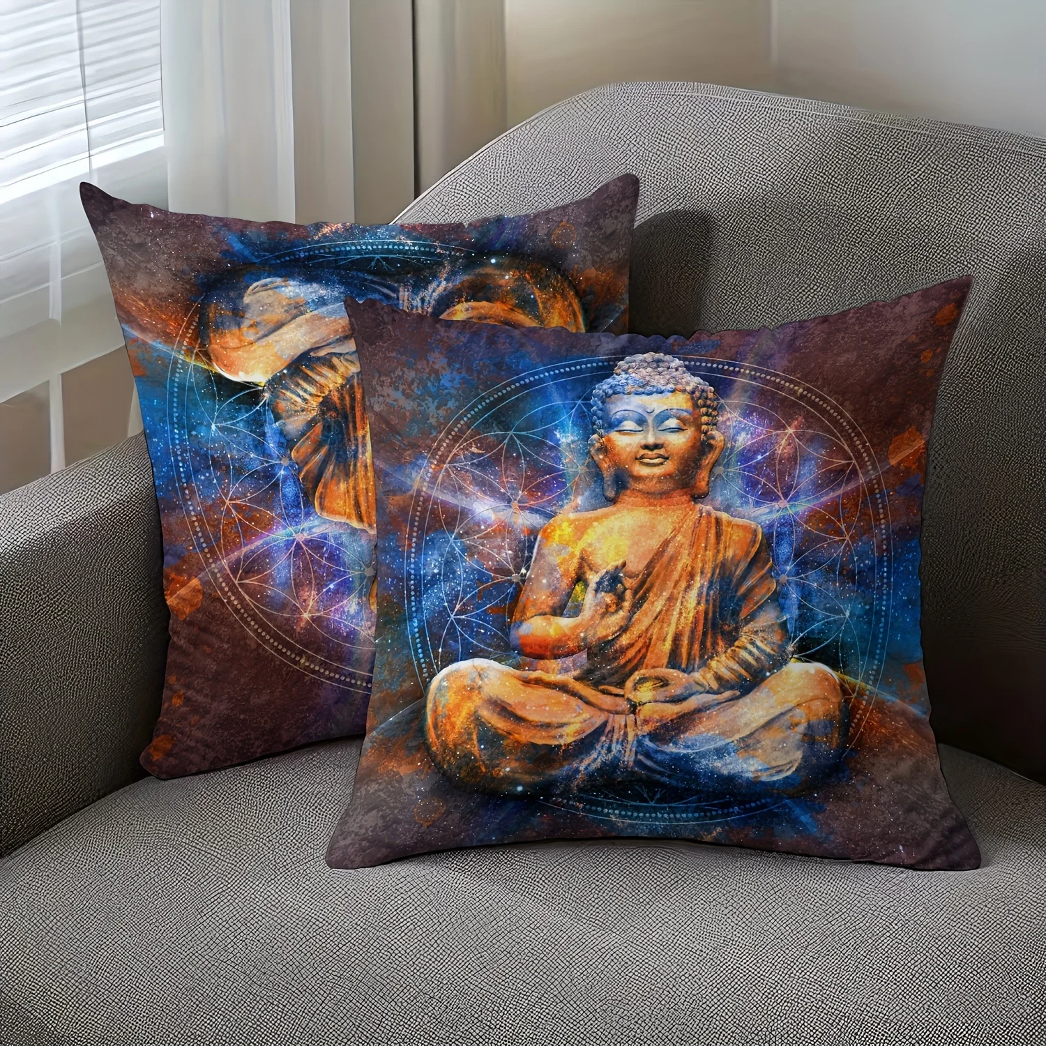 VIKAMA Sacred Buddha Print Pillowcase, Soft Washable Decorative Pillow Cover, Perfect for Study, Bedroom, and Living Room Decor