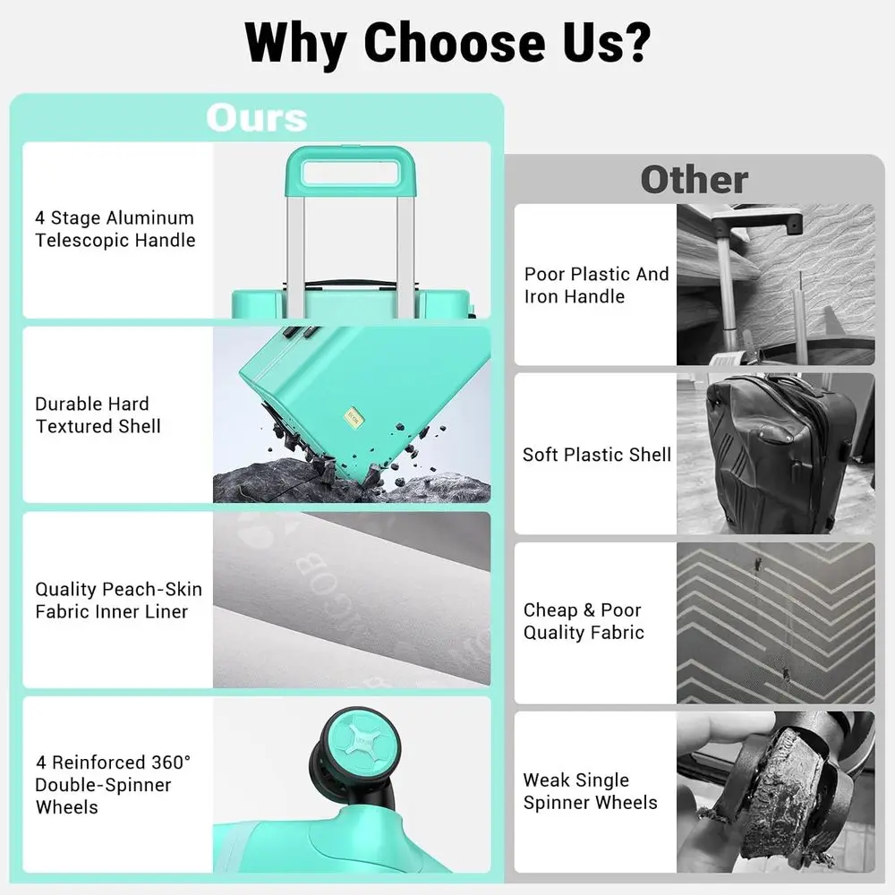 20 Airline-Approved Hardside Spinner Carry-On Suitcase 22x14x9 with TSA Lock & PC Hard Shell