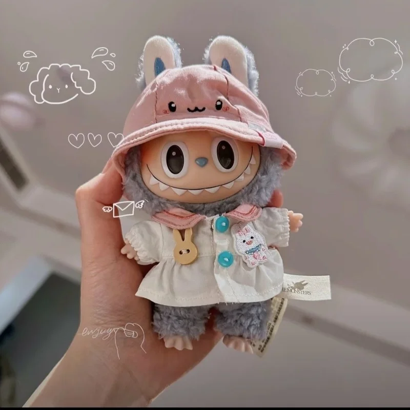 Para labubu apenas saia chapéu 17 cm bonito mini boneca de pelúcia roupas acessórios roupas presentes das crianças kawaii boneca roupas menina brinquedos