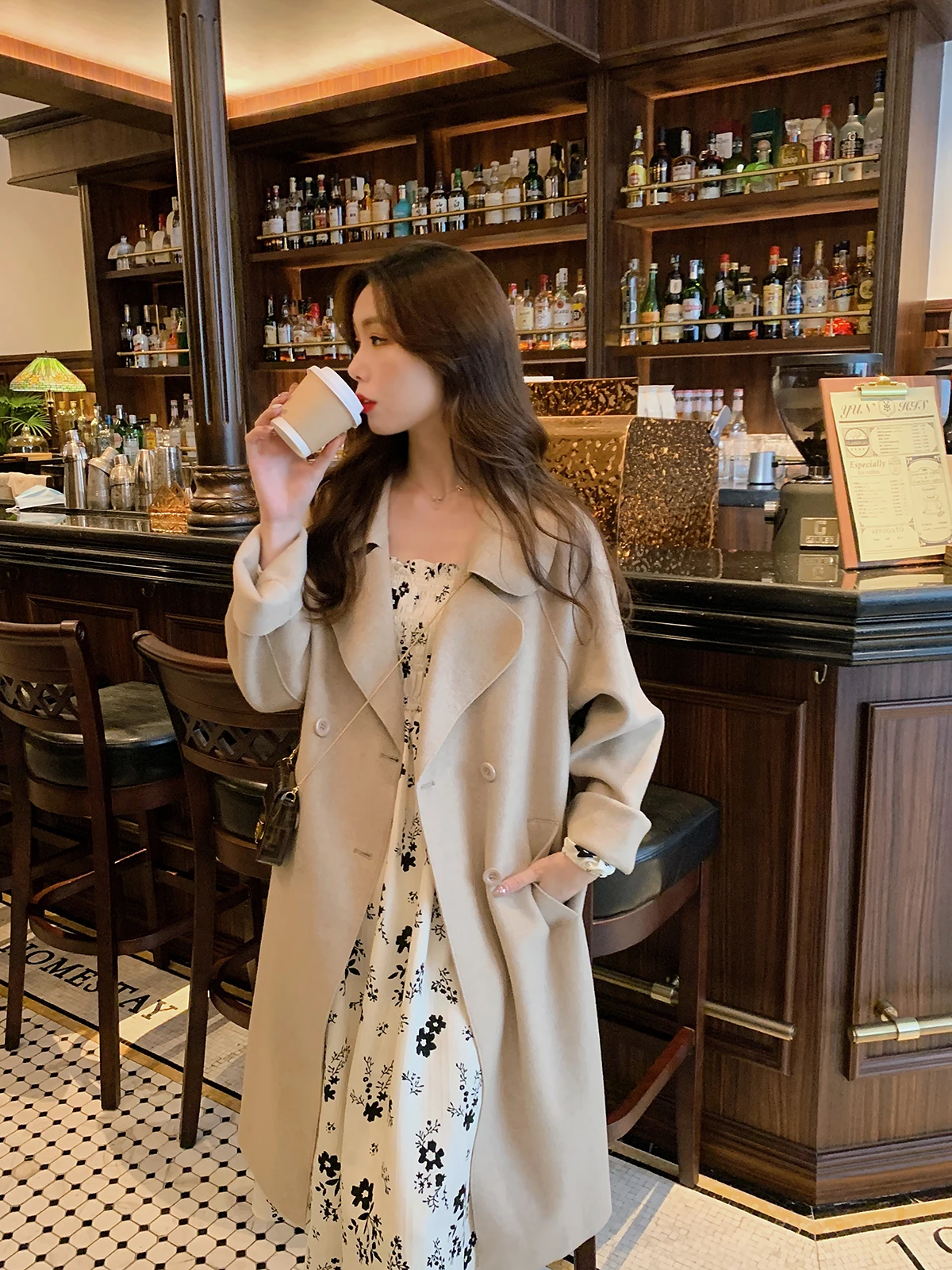 

Anli Korean Sle Versatile Double Button Loose Lazy Woolen Lapel Classic Long Coat Ele Windbreaker Outerwear