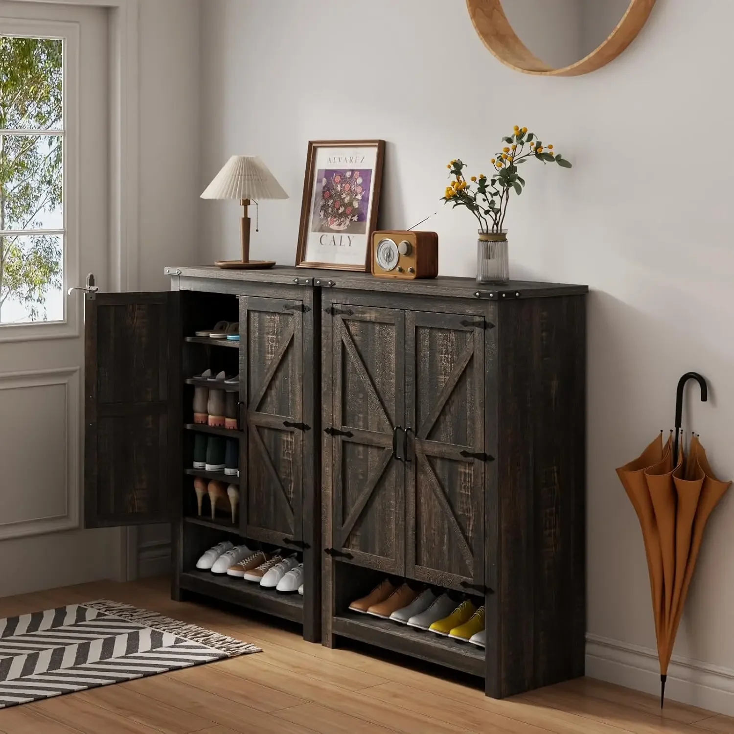 [Цена со скидкой, горячая распродажа! ]Шкаф для обуви с дверцами, 7-уровневый 28-парный шкаф для хранения обуви для прихожей, скрытый узкий шкаф для обуви