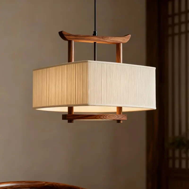 Modern Zen Chandelier Ash Wood Pendant Light Wabi Sabi Style Ceiling Lamp for Living Room Bedroom Tea House Hotel Restaurant