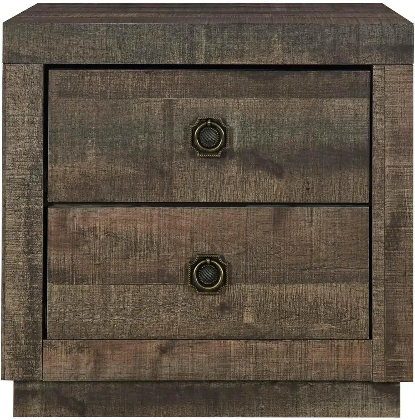 

Rustic Farmhouse Nightstand, Compact Bedside Table with 2 Drawers - Authentic Rustic Finish, Rustic Brown