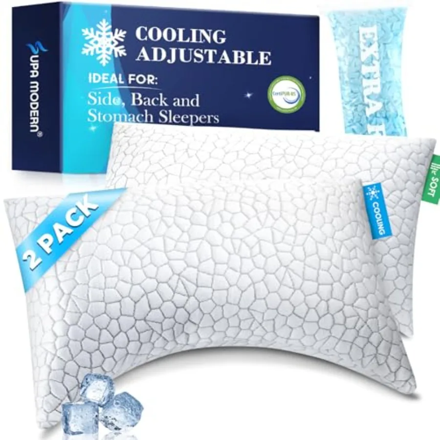 Side Sleeper Pillows for Adults 2 Pack, Cervical Pillow for Side Sleepers, Cooling Pillow with Ergonomic Design, Adjustable Cre