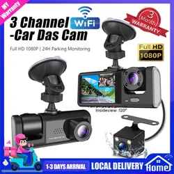 3-Lens HD 1080P Car Dash Cam 3 Channel Front Rear and Inside with WiFi DVR Driving Recorder Loop Recording 24H Parking Monitor