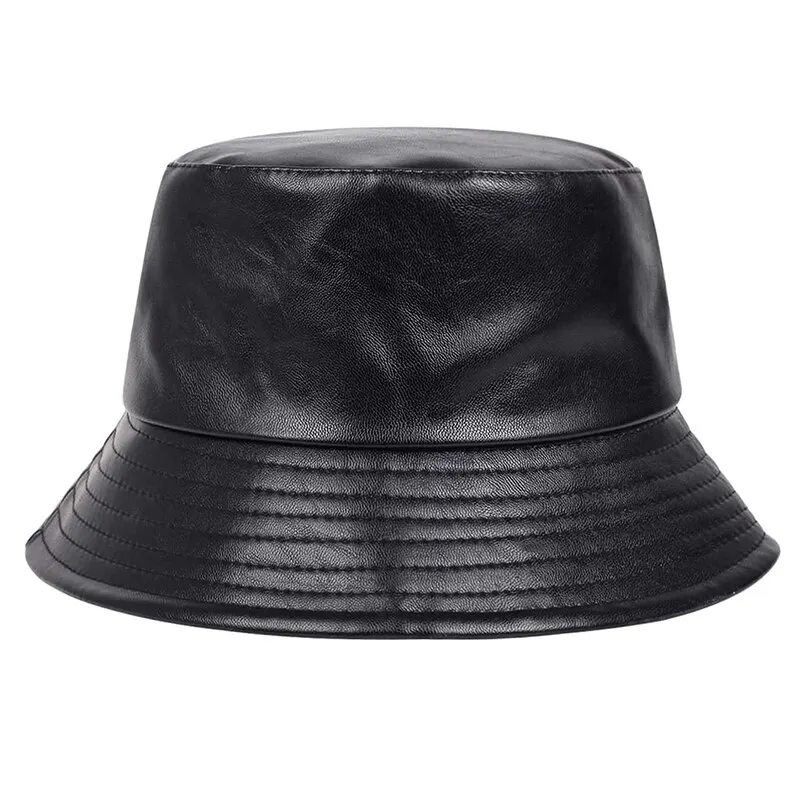 Unisex N86 Label Personality Pu Leather Bucket Hats Fishermen Caps Outdoor Casual Cap Sunscreen Hat