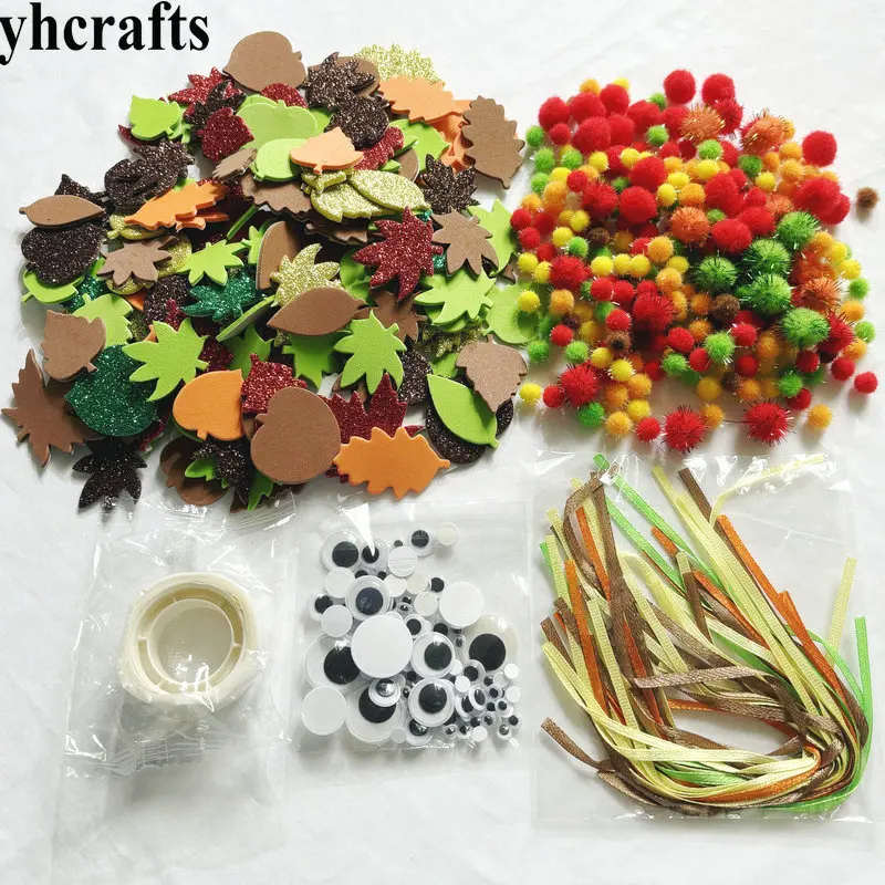 324PCS/Lot Leaves foam stickereyeball ribbon pompoms craft material Thanksgiving Day arts and crafts Harvest Festival decoration