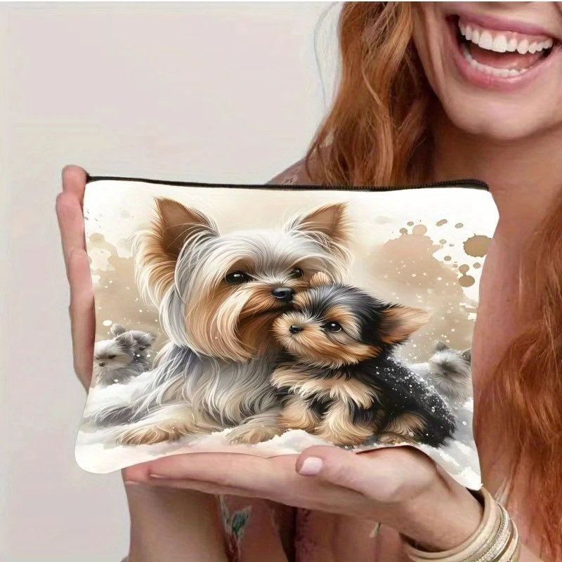 1pc Yorkshire Terrier Makeup Bag in Snow, Zipper Closure, Great for Travel, Home, Office, Car,  Travel Cosmetic Bag,