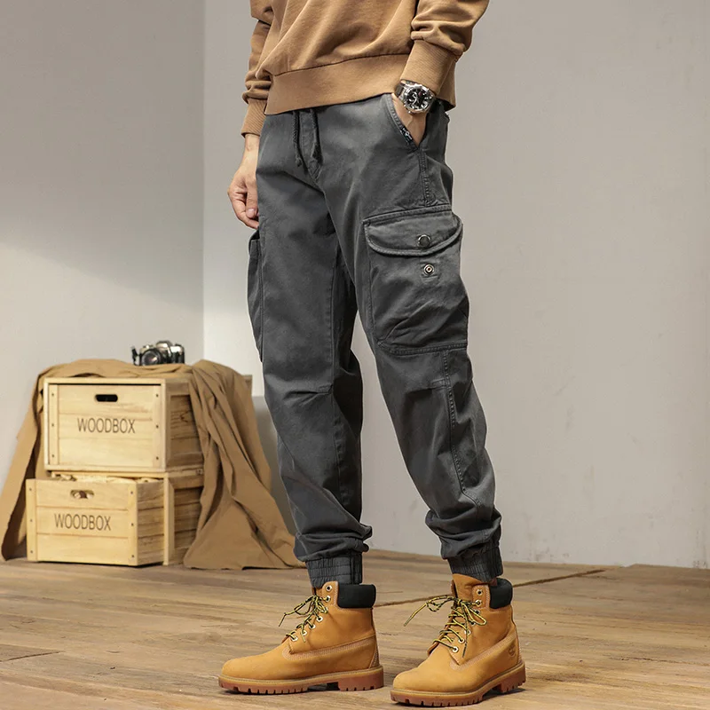 2023 Autumn/Winter Retro Casual Multi Pocket Cargo Pants Wear Resistant Outdoor Cotton Man Trousers Four Colors Available