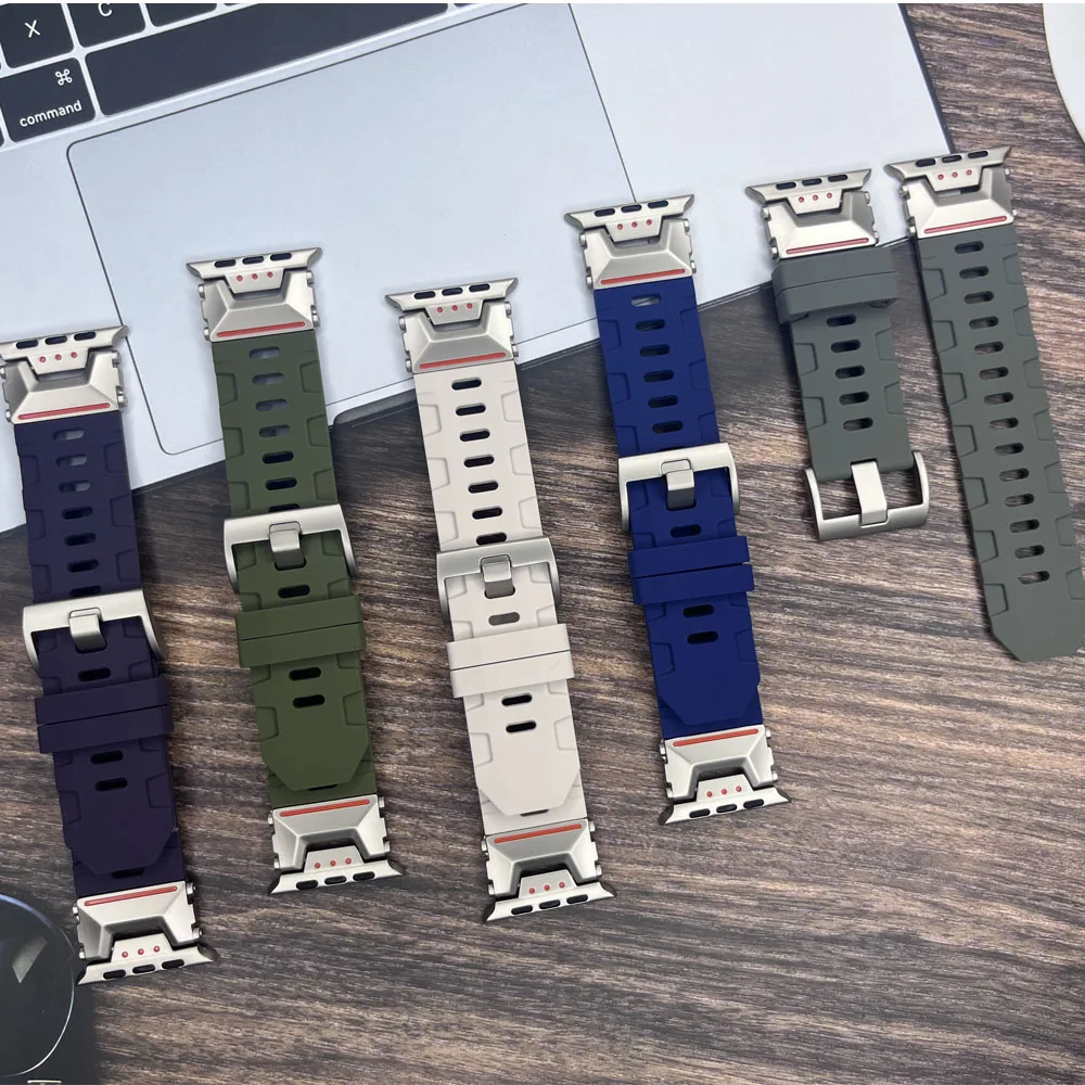 

Luxury Sports Silicone Strap for Apple Watch Band 44mm 45mm 49mm 42mm Men Bracelet Iwatch Series 9 8 7 6 Ultra S10 46mm correa