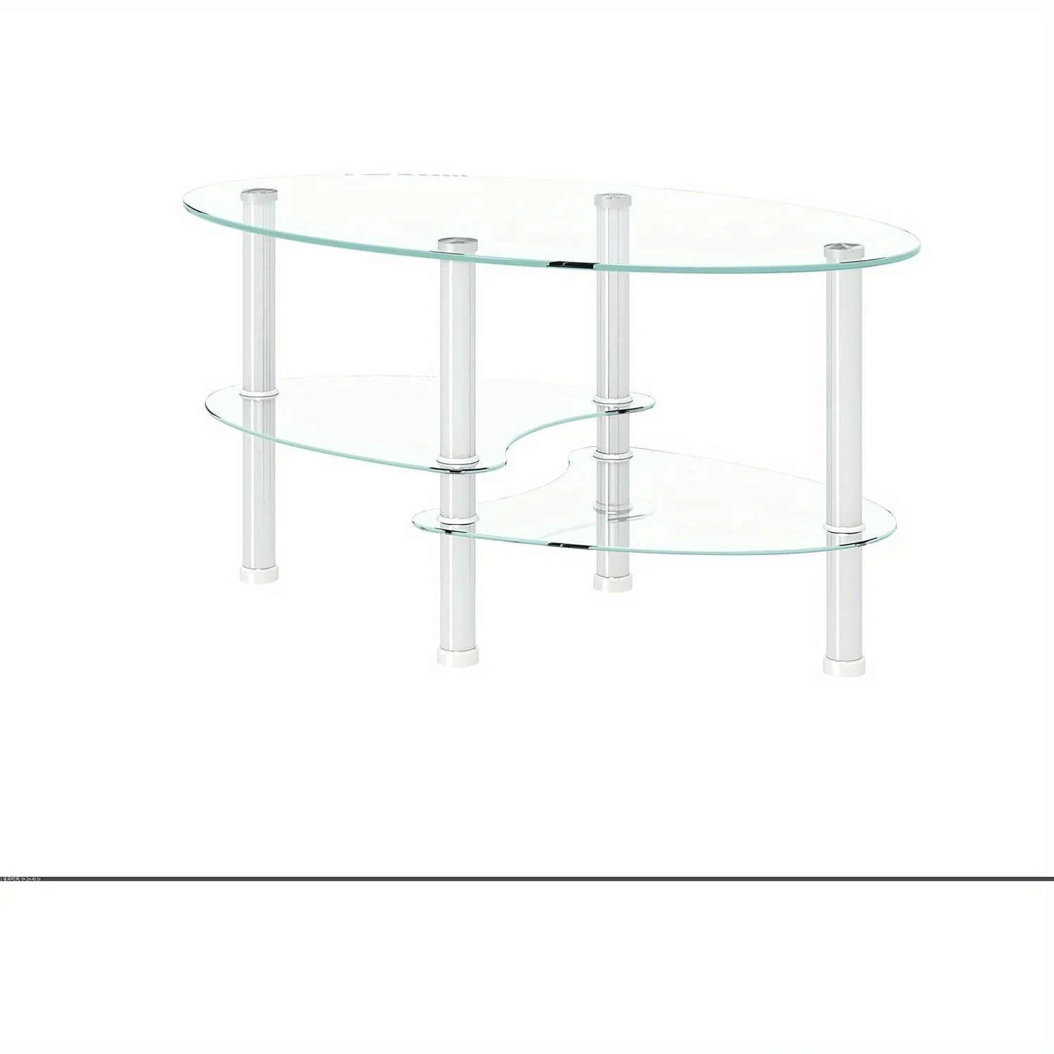 Mesa De Café De Vidro Oval Transparente Minimalista, Mesa Lateral De 3 Camadas, Perna De Madeira, Economia De Espaço, Sala De Estar, Apartamento, Decoração De Casa