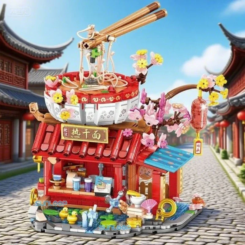 محلات الطعام الجديدة اللبنات منزل المعكرونة الصينية فتاة مدينة الشارع مشهد الوجبات الخفيفة الوطنية متجر طعام الشارع الديكور هدية 2026 #1