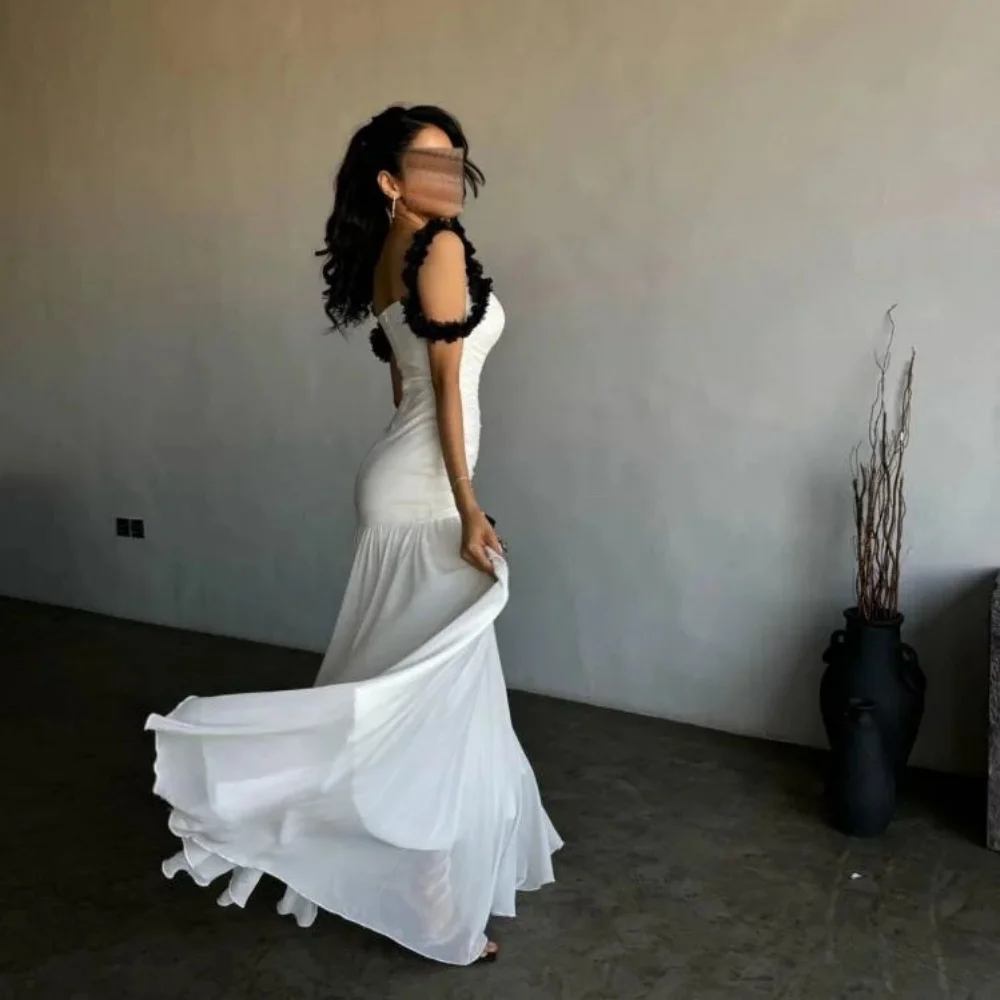 Personalizado requintado ruched feminino vestido de baile sem mangas encantador sereia barco-pescoço vestido de festa babados vestido de noite feminino