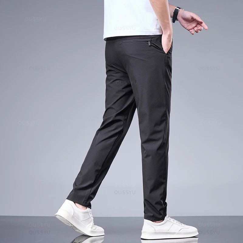 Pantaloni casual estivi da uomo Pantaloni da lavoro da jogging coreani classici da lavoro in vita elastica sottile ultrasottile da uomo Grigio Nero Marchio di abbigliamento