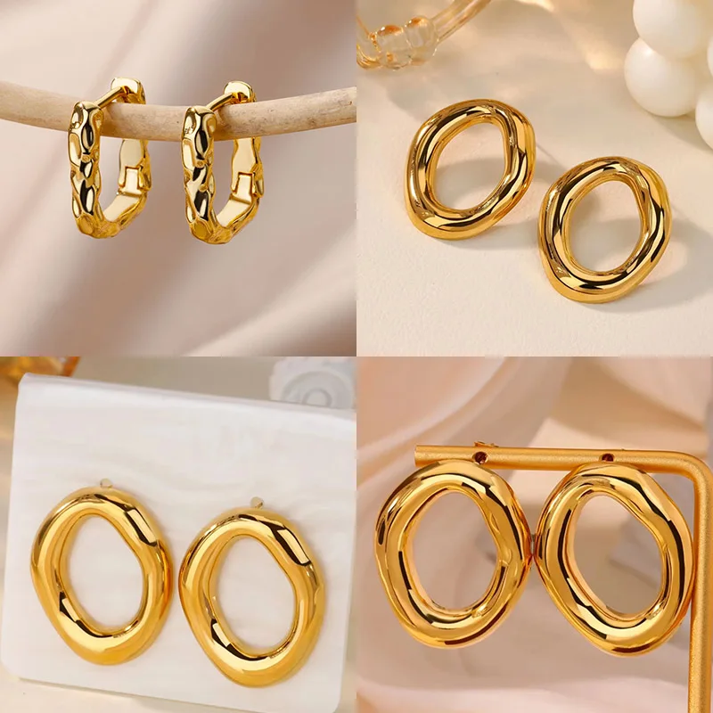 Hohle Ellipsen-Ohrringe für Frauen, goldfarben, Edelstahl, geometrischer ovaler Ohrring, Hochzeit, Party, hypoallergener Schmuck, Geschenk