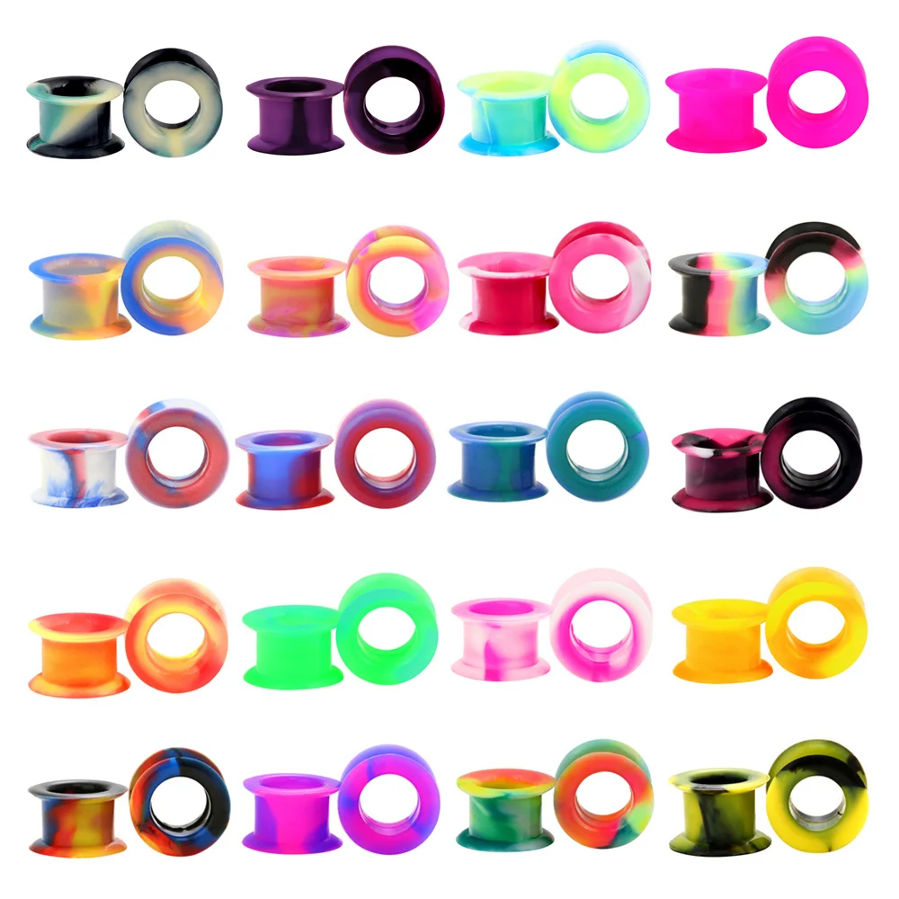 2pc Silicone Graffiti Colour Thick Ear Plug Double Flared Saddle 2g (6mm) - 1