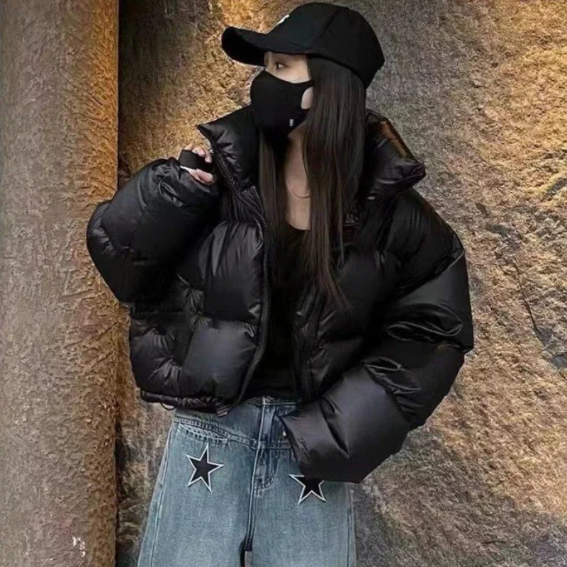 Mulheres outono inverno y2k casacos parkas casaco curto grosso quente casual zíper gola bolsos jaquetas elegante splice 2024