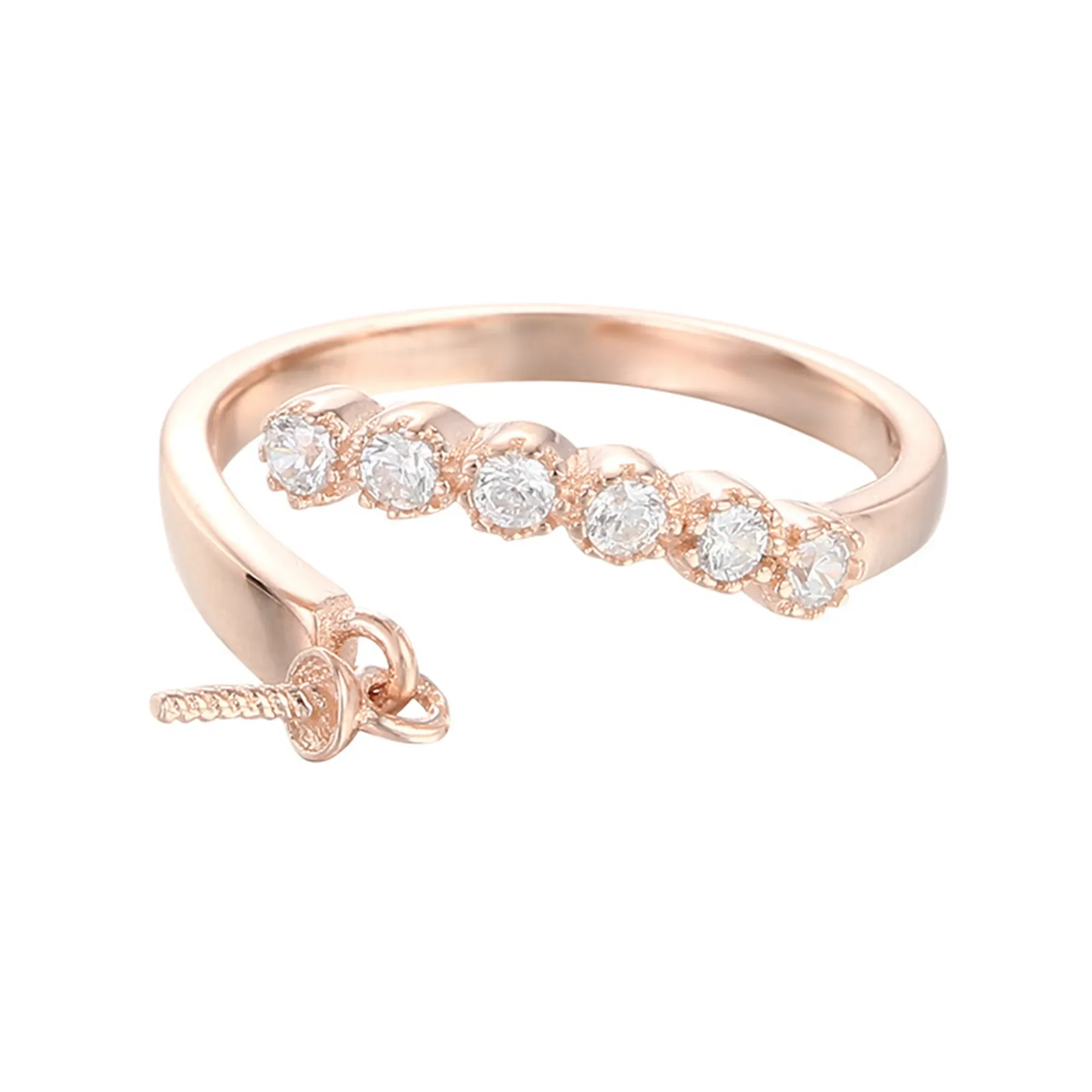

Ring Blank for 4mm-8mm Round Beads or Pearls Gold Plated 925 Silver Zircon Ring Setting Adjustable Ring Component