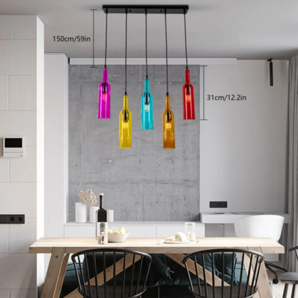 Bymaocar 5 Wine Bottle Chandelier Pendant Industrial Bar / Home Hanging Lamp Ceiling Light Fixture Fit 10-15㎡ Adjustable Height