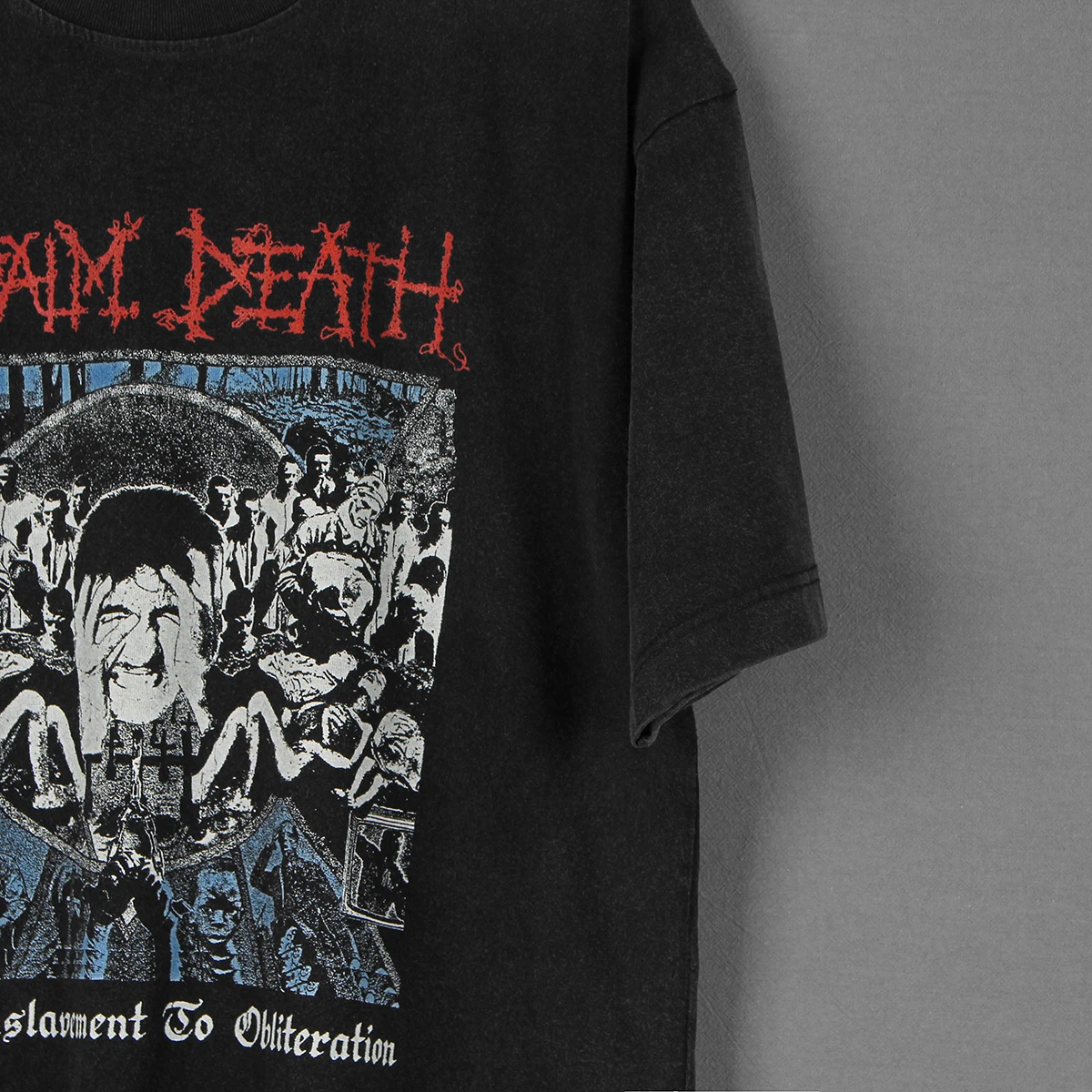 Napalm Death T-Shirt From Enslavement To Obliteration Grindcore Death Metal Band Terrorizer Carcass Washed Cotton Short Shirt