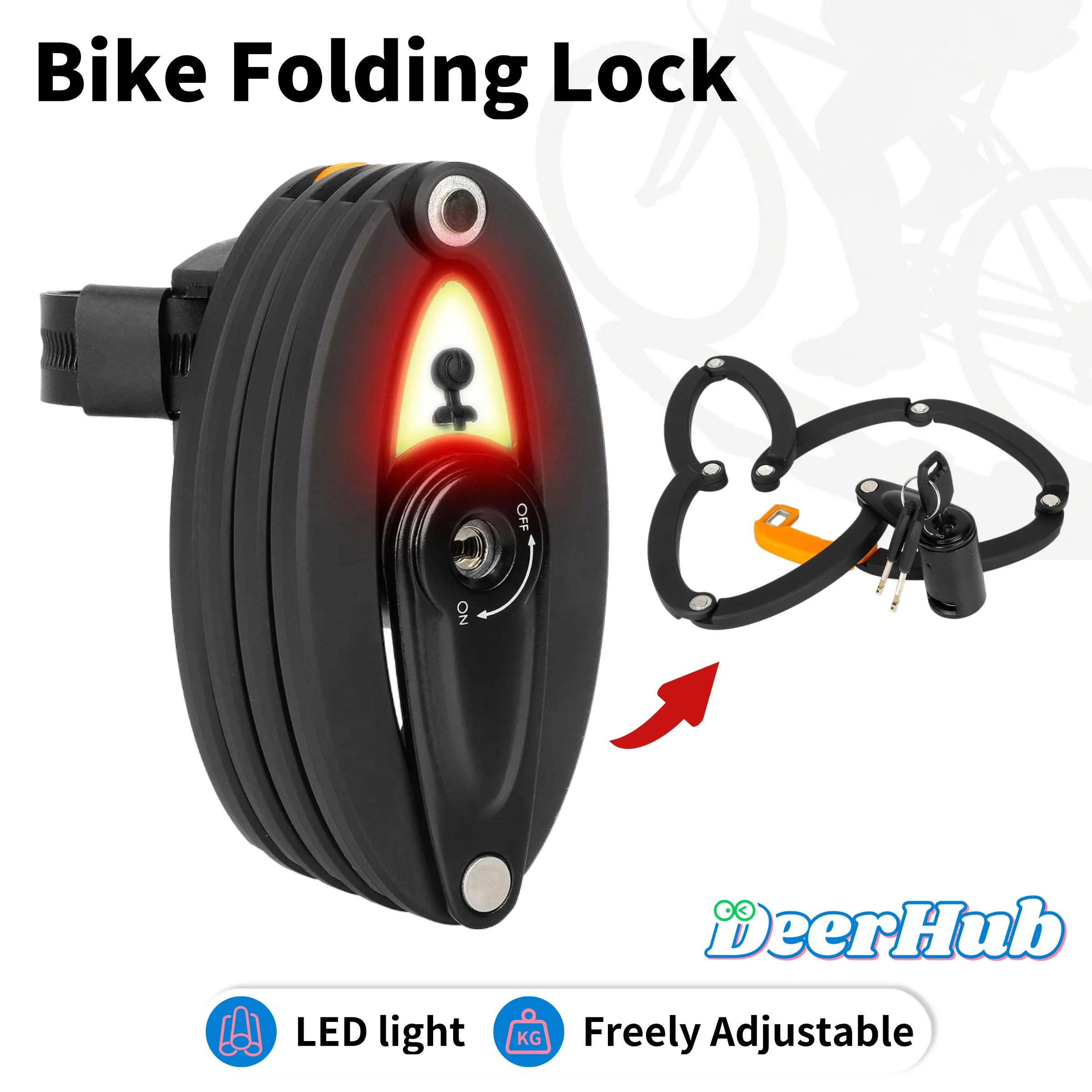 

DeerHub Folding Bike Lock with Tail Light, Anti-Theft Bicycle Lock for Mountain Bike Motorcycle, Portable UFO Joint Lock