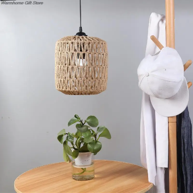 Nordic Style Imitation Rattan Lampshade Chandelier Homestay Restaurant Home DIY Decor Handmade Woven Paper Rattan Lamp Cover