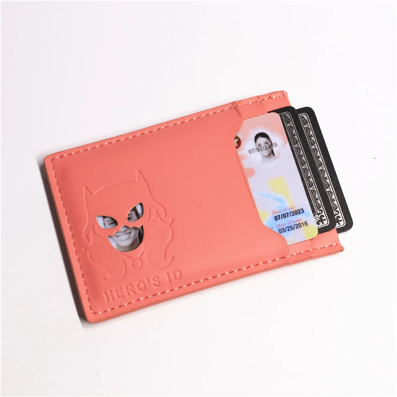 Hero Cartoon Cat ID Wallet For Women Girl PU Leather Slim Card Holder With Superhero Face Eyes Mask Gift For Girlfriend Lovers view 5
