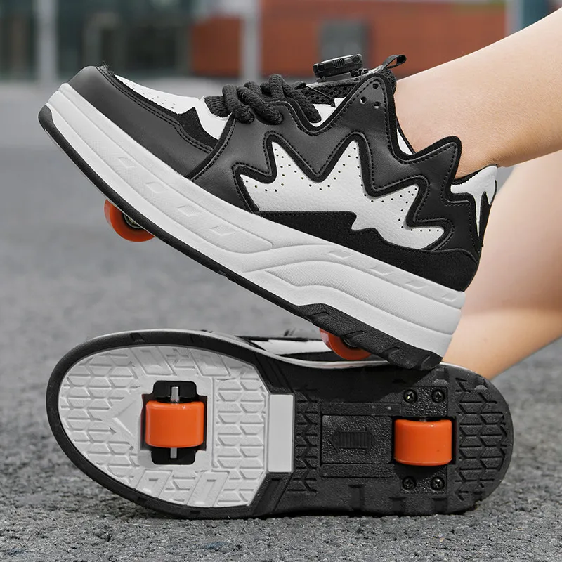 Children's Fast-walking Shoes Kids Trendy Sneakers Girls Student Invisible Button Two Wheels Roller Skates Shoes