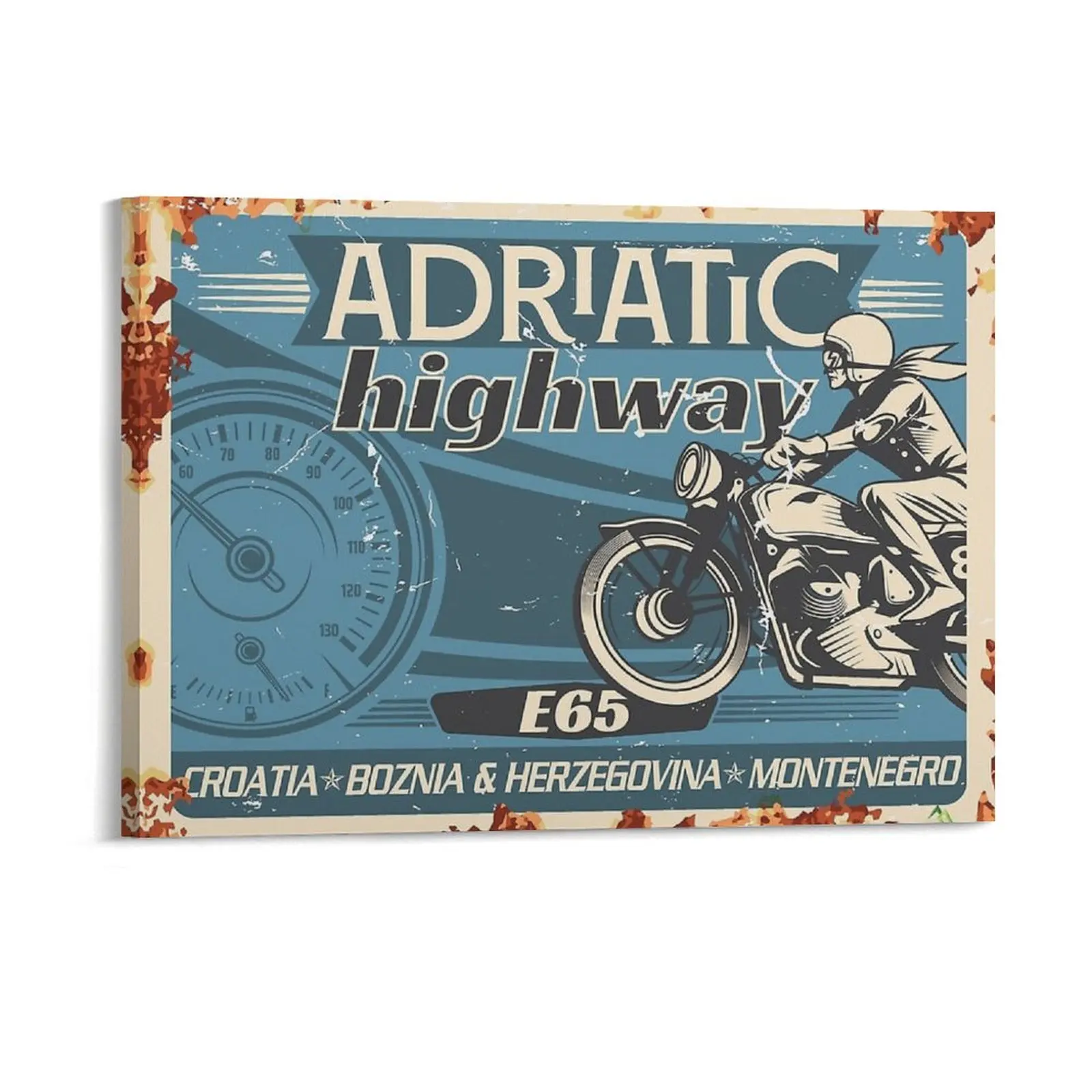 أدرياتيك الطريق السريع كرواتيا البوسنة الجبل الأسود دراجة نارية قماش اللوحة الديكور نادي جدار ديكور المرآب مؤطرة لوحات الحائط #1