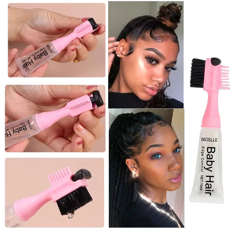 3 In 1 Baby Hair Edges Styling Gel Self-contained Brush Head Band Eyebrows Anti Frizz Edge Control Gel for Women and Girls